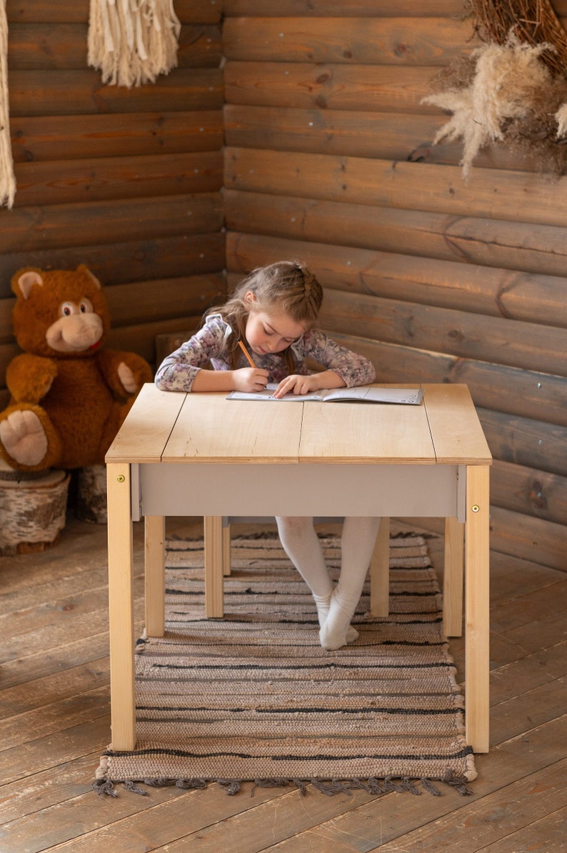 Mesa y silla inteligente de ahorro de espacio para niños, Set de estudio Montessori con almacenamiento, Muebles infantiles funcionales imagen 8