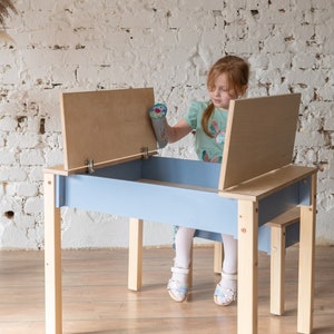 Mesa y silla inteligente de ahorro de espacio para niños, Set de estudio Montessori con almacenamiento, Muebles infantiles funcionales imagen 2