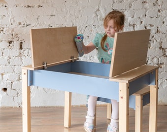 Mesa y silla inteligente de ahorro de espacio para niños, Set de estudio Montessori con almacenamiento, Muebles infantiles funcionales