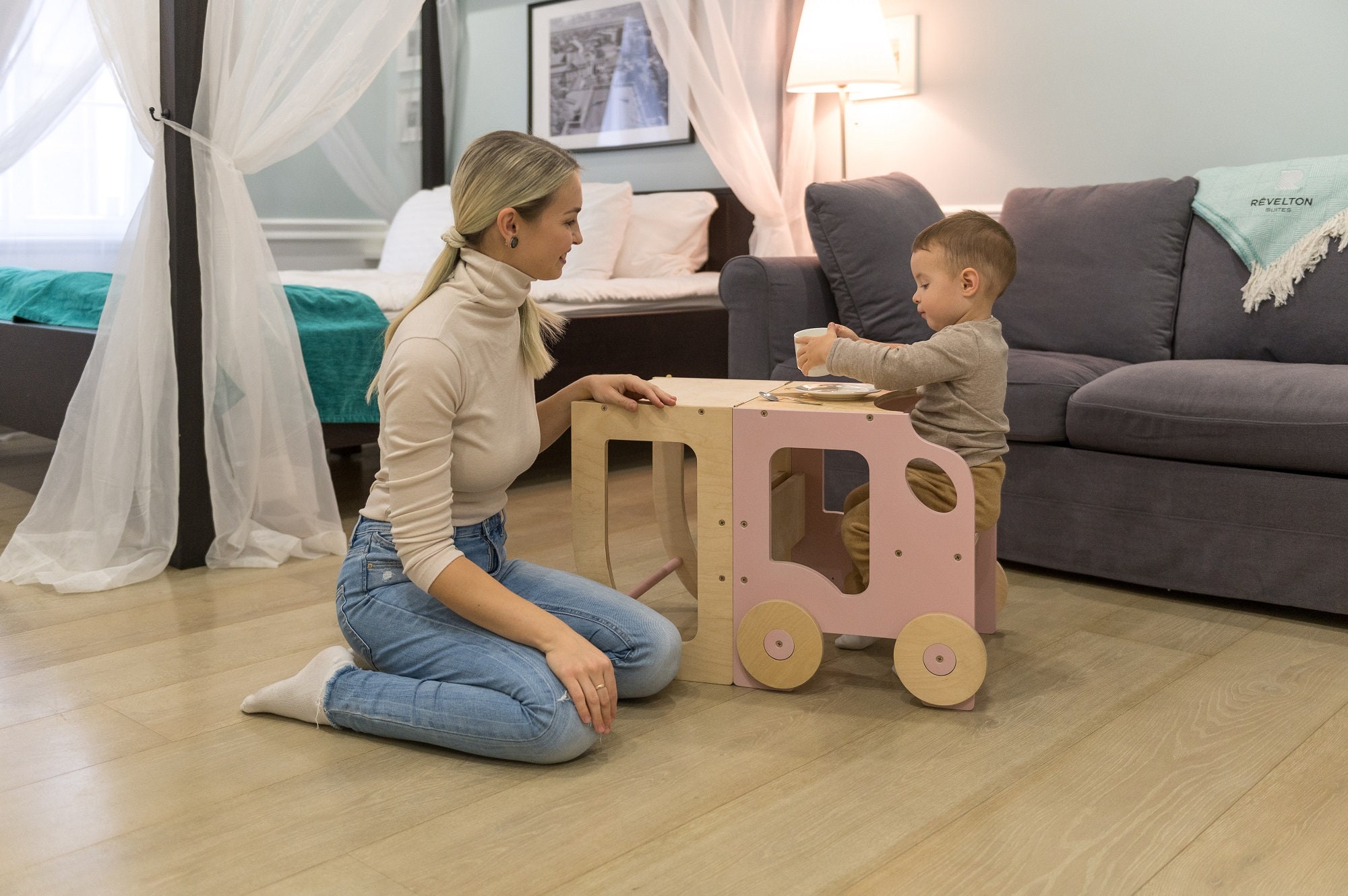 Convertible Kitchen Tower 3 in 1 Toddler Kitchen Step Stool and Table Set Convertible Toddler Step Stool and Table Space Saving Solution