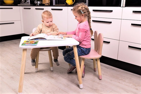 Wooden Chair and Table Set, Toddler Wooden Bunny Chair and Table Set - Birch Plywood Furniture for Kids