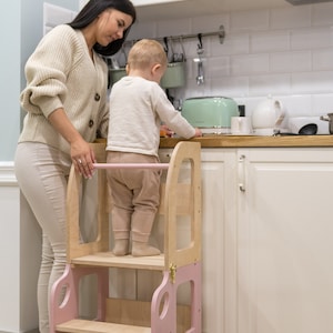 Child-Safe Wooden Kitchen Step Stool - Montessori-Style Convertible Table and Chair for Toddlers