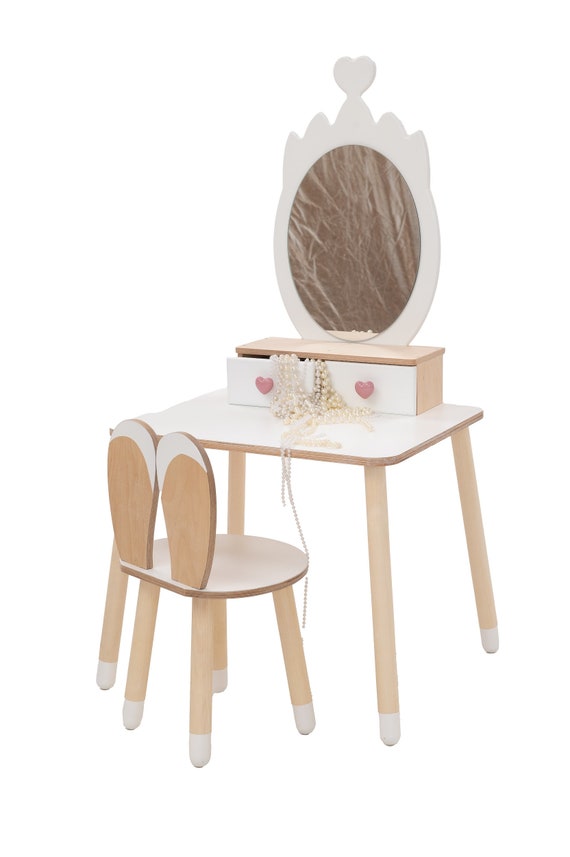 Vanity Set, Magical Princess Beauty Table and Chair, Children's Vanity Set with Mirror, Kids Dressing Table Playset