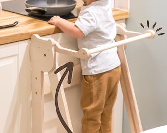 Durable Wooden Kitchen Tower for Toddlers - Learning, Step, and Stool All-in-One