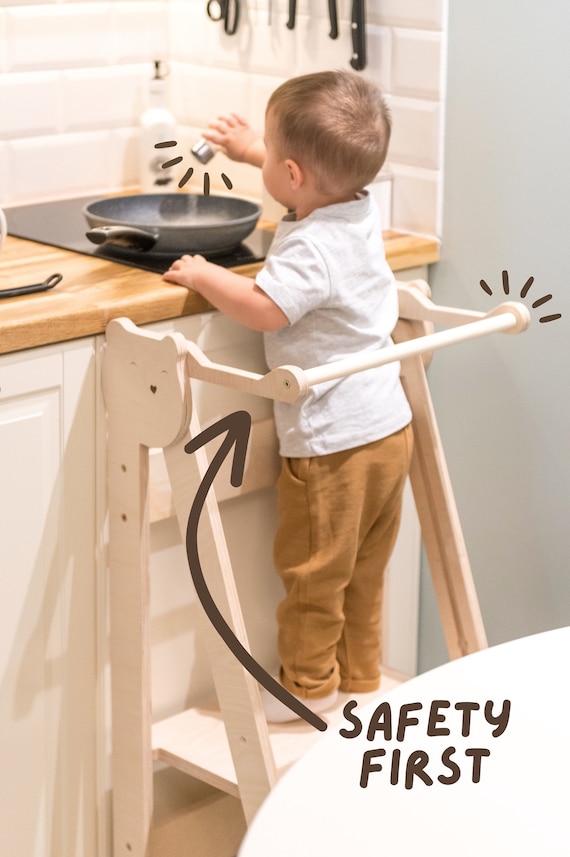 Durable Wooden Kitchen Tower for Toddlers - Learning, Step, and Stool All-in-One