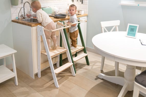 Handmade Folding Kitchen Helper Tower: Montessori Step Stool
