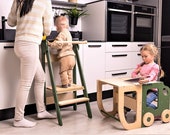 Space Saving Kitchen Step Stool, Toddler Kitchen Step Stool, Montessori Kitchen Helper, Foldable Kitchen Tower, Learning Kitchen Stool