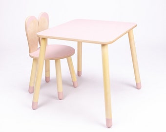 Toddler Wooden Bunny Chair and Table Set - Birch Plywood Furniture for Kids