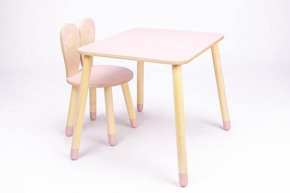 Toddler Wooden Bunny Chair and Table Set - Birch Plywood Furniture for Kids