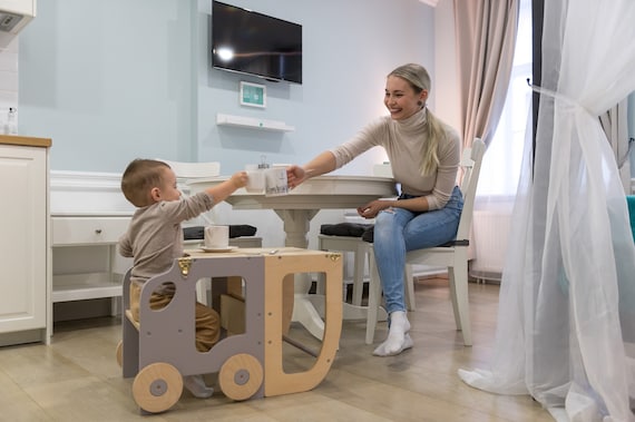 Convertible Toddler Step Stool and Table - Space-Saving Solution, 3-in-1 Toddler Kitchen Step Stool and Table Set,