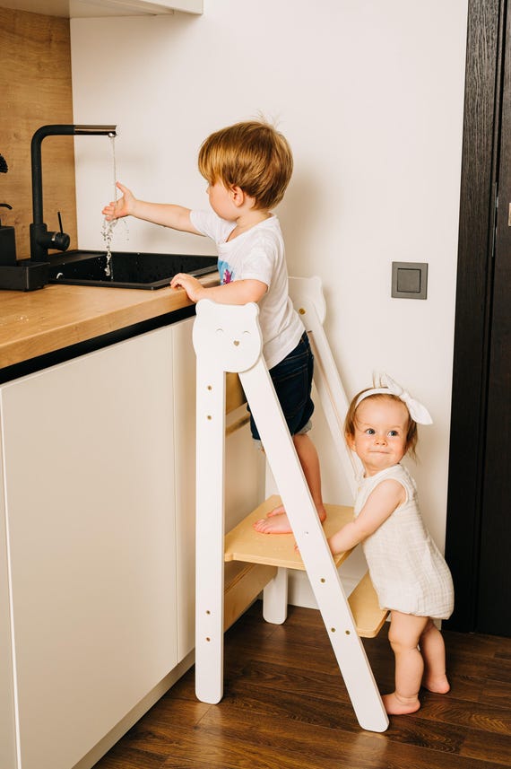 Kitchen Space saving Tower - Handmade toddler step stool: Montessori Learning Stool for Kids and Toddlers