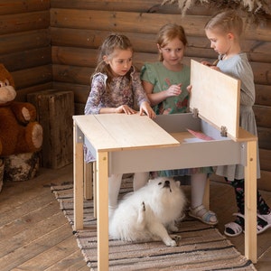 Mesa y silla inteligente de ahorro de espacio para niños, Set de estudio Montessori con almacenamiento, Muebles infantiles funcionales imagen 4