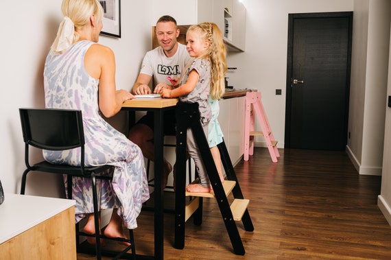 Convertible Toddler Step Stool & Activity Table | Foldable Kids Kitchen Helper Tower with Chair Function