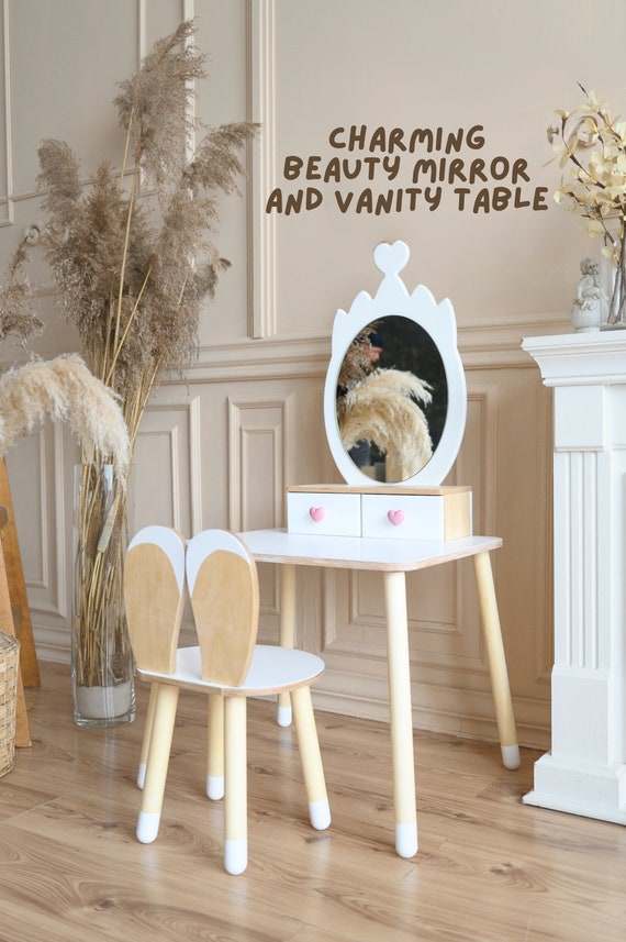 Multifunctional Children's Vanity Table with Mirror and Chair - Play Furniture, Dress-Up Fun for Kids