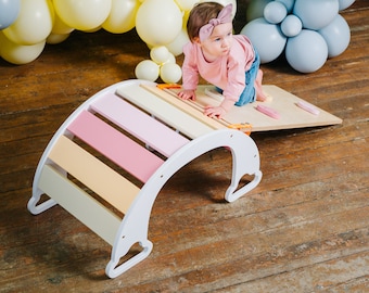 Rainbow Climbing Arch: Birch Plywood Swing Set for Kids