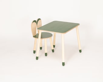 Birch Plywood Toddler Table and Bunny Chair Set