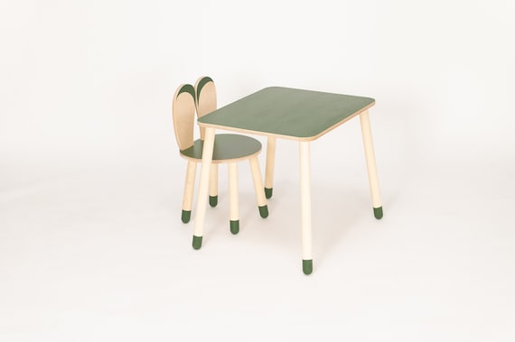 Table and Chair, Toddler Wooden Bunny Chair and Table Set - Birch Plywood Furniture for Kids
