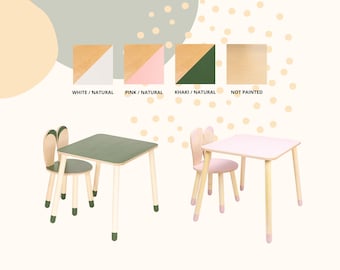 Birch Plywood Furniture for Kids, Toddler Wooden Bunny Chair and Table Set