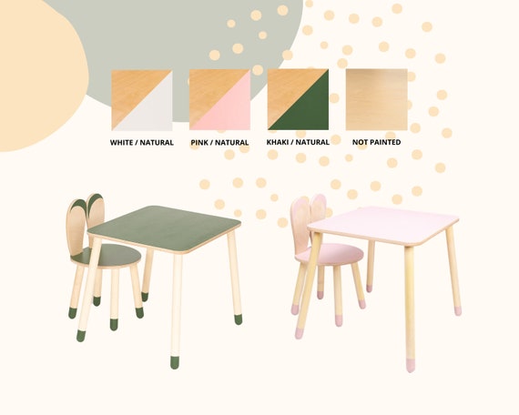 Birch Plywood Furniture for Kids, Toddler Wooden Bunny Chair and Table Set