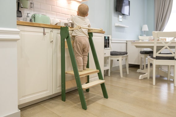 Durable Wooden Kitchen Tower for Toddlers - Learning, Step, and Stool All-in-One