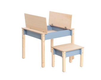 Mesa y silla inteligente de ahorro de espacio para niños, Set de estudio Montessori con almacenamiento, Muebles infantiles funcionales