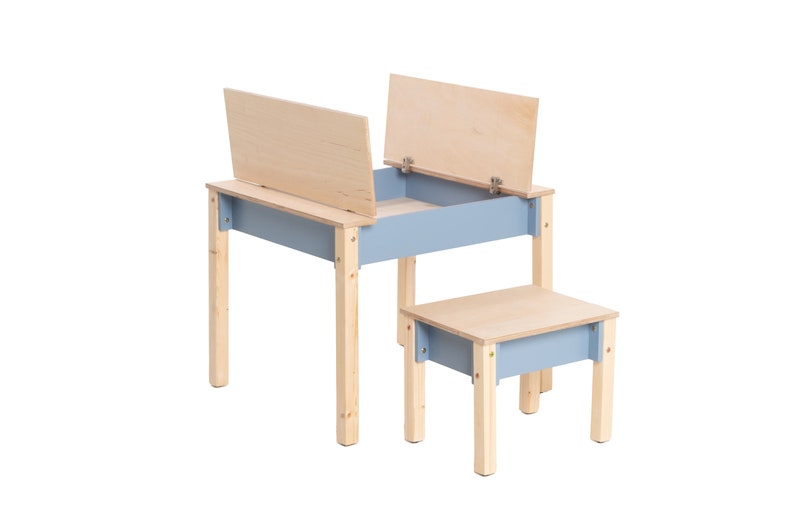 Mesa y silla inteligente de ahorro de espacio para niños, Set de estudio Montessori con almacenamiento, Muebles infantiles funcionales imagen 1