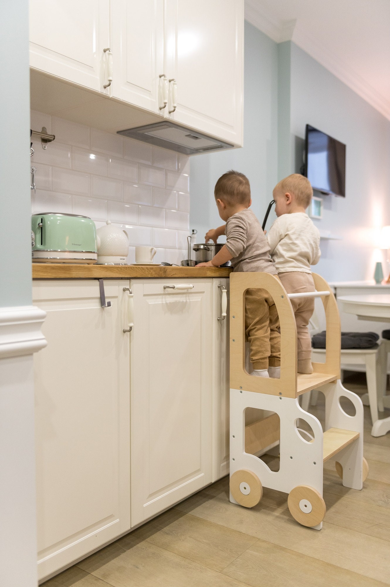 Kitchen Tower 3 in 1 Toddler Kitchen Step Stool and Table Set Convertible Toddler Step Stool and Table Space Saving Solution