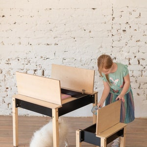 Mesa y silla inteligente de ahorro de espacio para niños, Set de estudio Montessori con almacenamiento, Muebles infantiles funcionales imagen 10