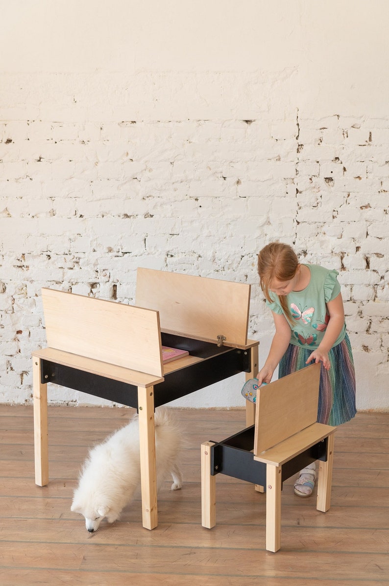 Mesa y silla inteligente de ahorro de espacio para niños, Set de estudio Montessori con almacenamiento, Muebles infantiles funcionales imagen 10