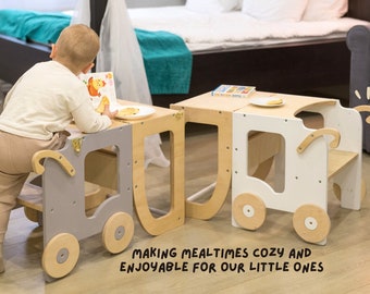 Montessori Kitchen Step Stool: Transforming Table & Chair Set