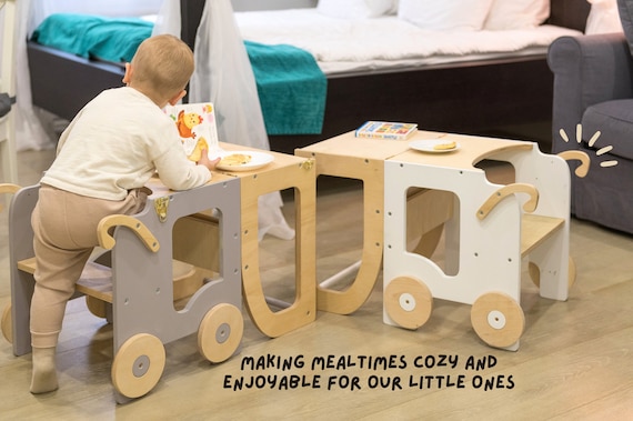 Transforming Table and Chair Set, Montessori Kitchen Step Stool - Transforming Table and Chair Set for Child Learning and Play