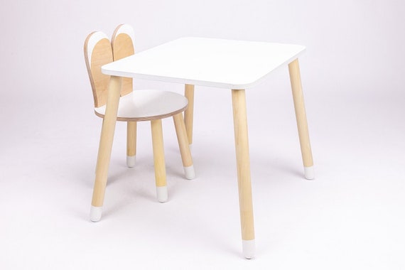 Toddler Wooden Bunny Chair and Table Set - Birch Plywood Furniture for Kids