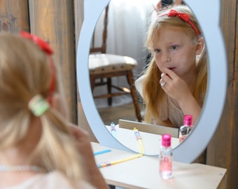 Princess Vanity Table and Chair Set: Kids Dressing Table with Mirror