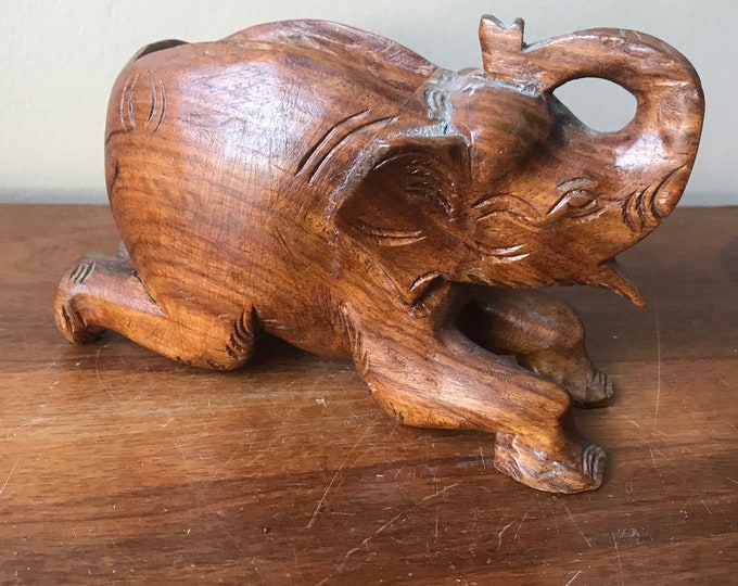 Hostess Gift Trunk Up Housewarming Wooden Elephant Wood Carved Elephant Elephant Statue Wooden Succulent Planter Good Luck Gift