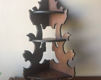 simple primitive knick knack display Vintage hanging wood corner wall shelf 20.5 x 10.5 handmade unfinished shelves for rustic home decor