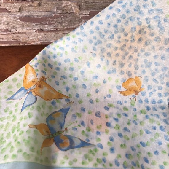 Vintage Butterfly Scarf, Blue Floral, Butterflies… - image 3