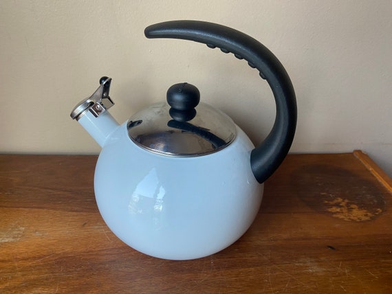 White Enamel Tea Kettle Vintage Farberware Teapot Tea 