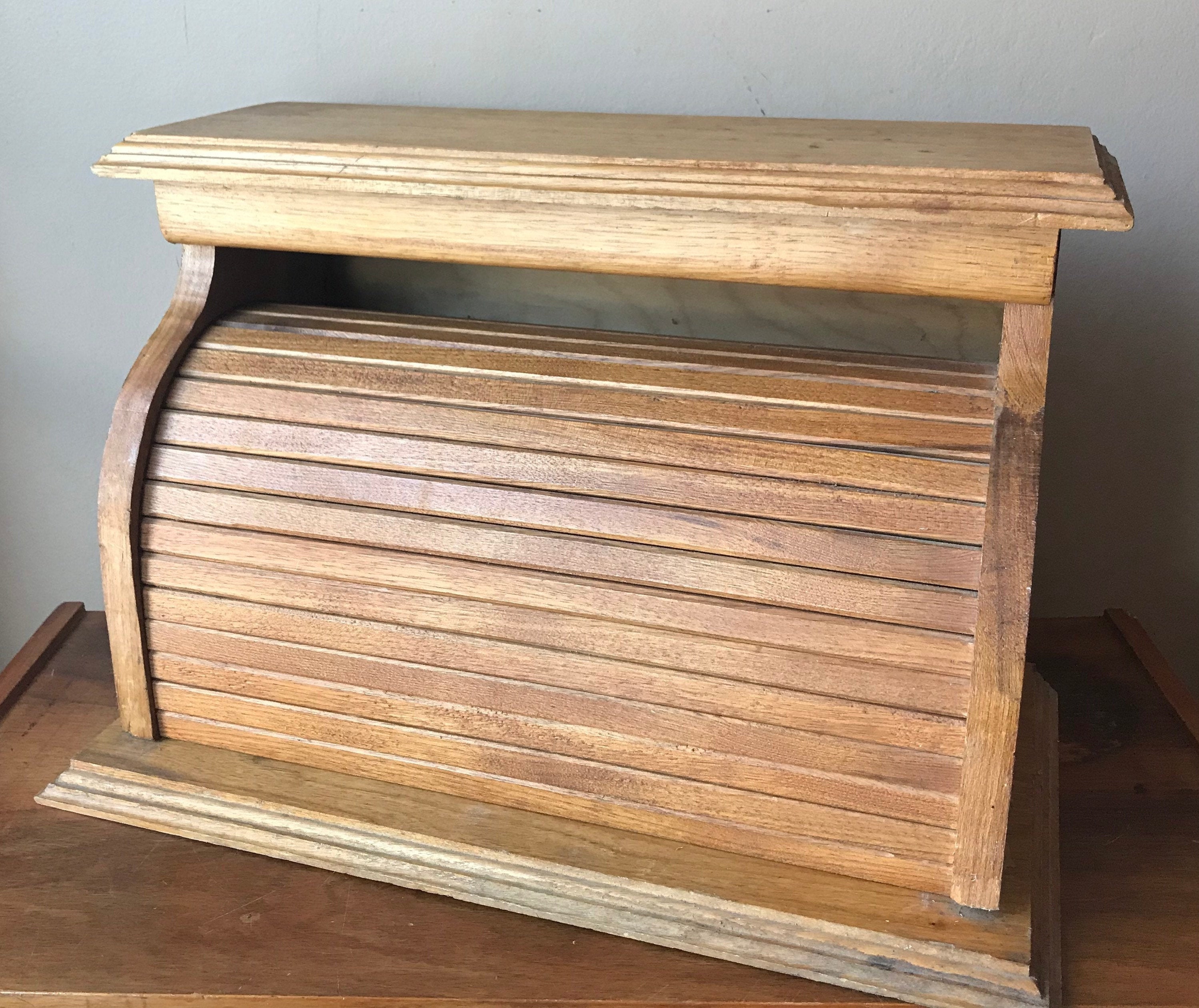 Vintage Wooden Roll Top Bread Box Wood Kitchen Bread Keeper Etsy