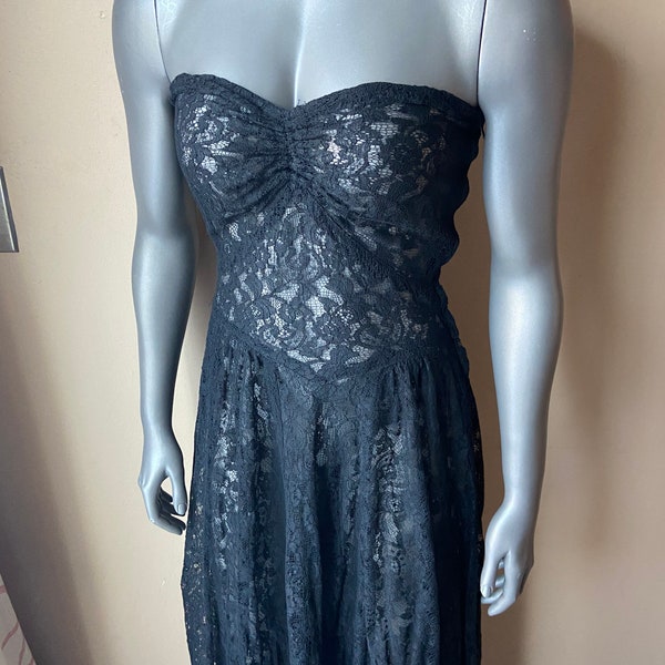 Robe de soirée en dentelle noire, robe de chantilly vintage, tenue de cérémonie transparente, robe bustier, mariage, événement caritatif, cosplay gothique