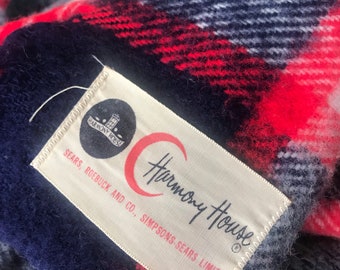 Harmony House by Sears Roebuck Red Blue White Green Throw Blanket Plaid Throw 64 X 52 Stadium Blanket Camping Picnic Cabin