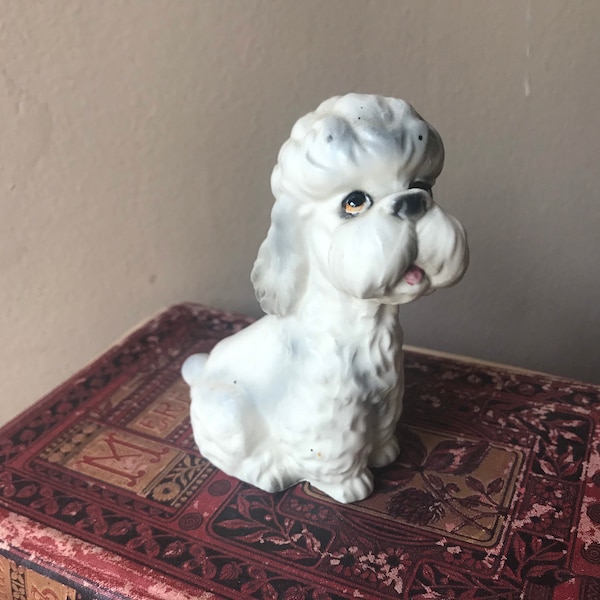 Lefton Poodle Figurine, Mid Century Curio Cabinet, MCM Poodle Statue, Porcelain Poodle, White Poodle