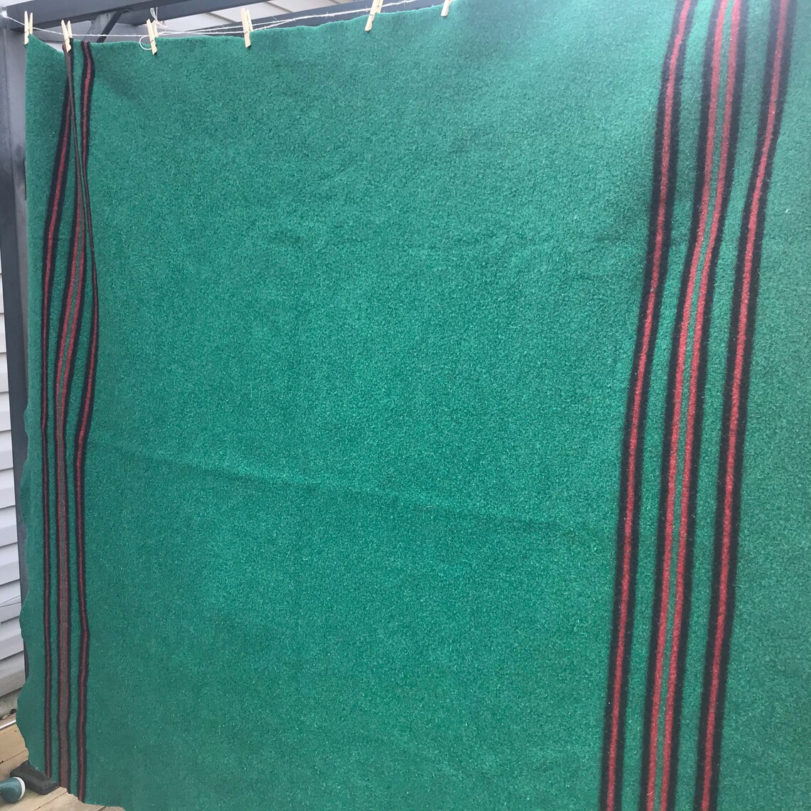 Green Wool Blanket Vintage Striped Wool Blanket Wool Throw Etsy