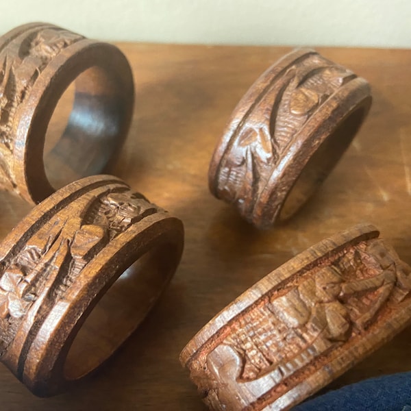Sheesham Napkin Rings, Carved Wooden Napkin Rings, 11 Piece Set, Napkin Holders, Boho Tablescape, Casual Dining, Dinner Napkin Rings, Rustic