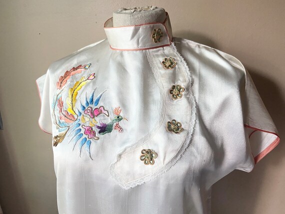 Mid Century Satin Pajamas, Embroidered Pajamas, T… - image 1