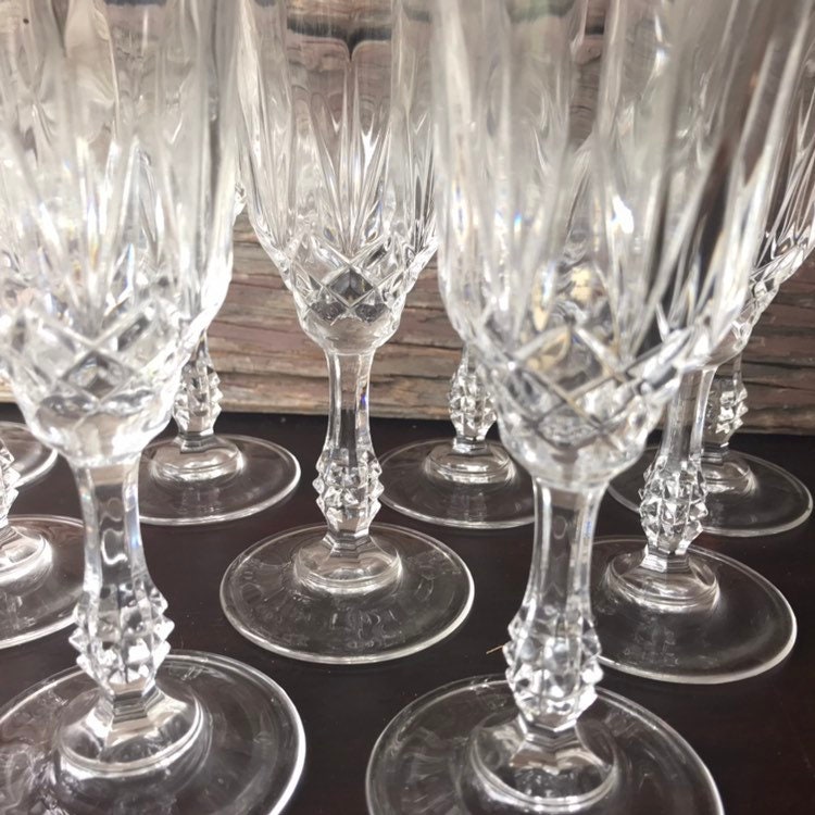 Set 12 FRANKLIN MINT Les Fleurs De Champagne Crystal Flutes Glasses New COA