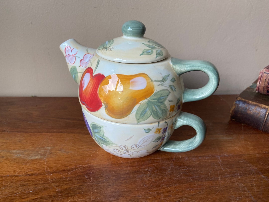 Ceramic Teapot and Cup, Stacking Teapot Cup, Tea for One, Tea Lovers