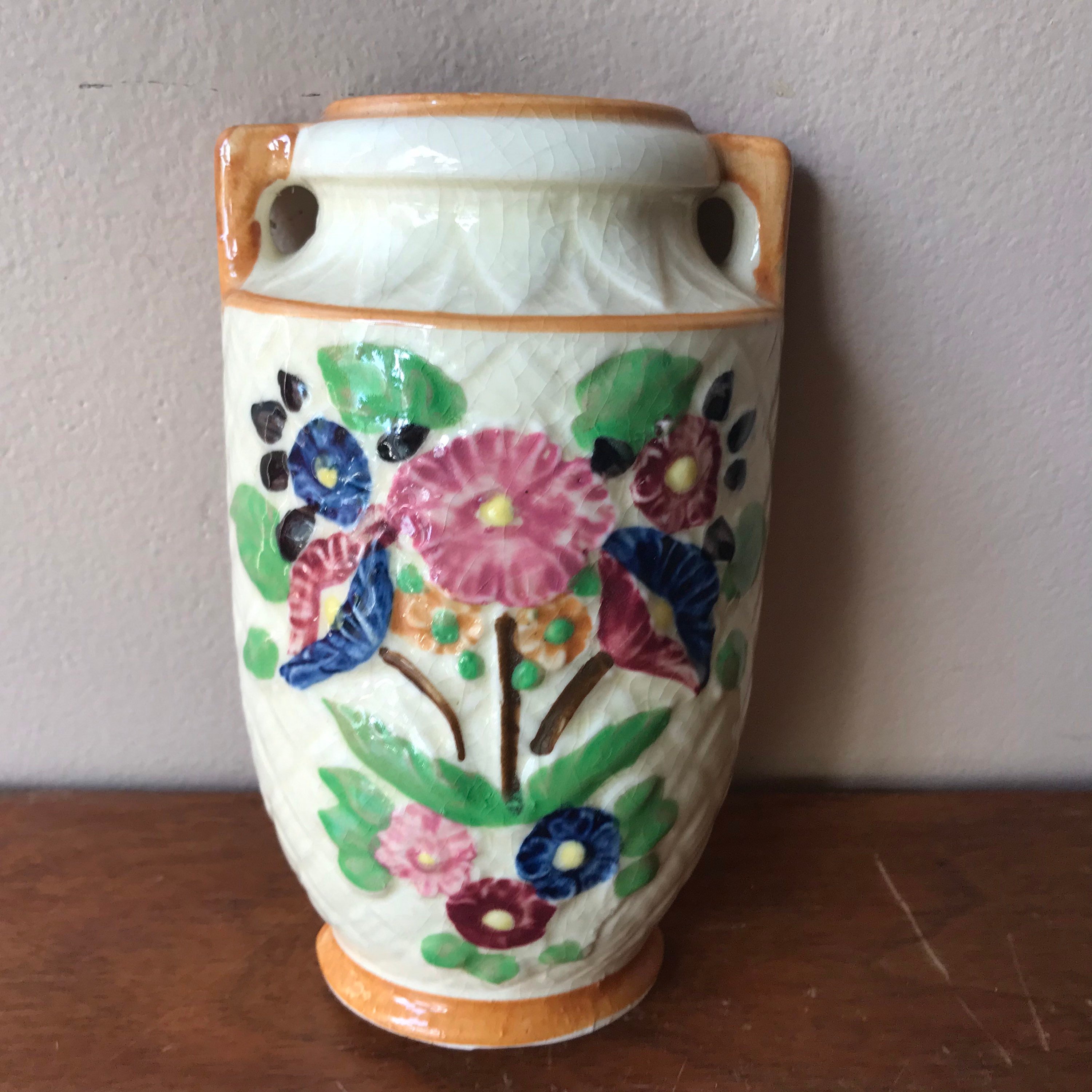 Ceramic Wall Pocket Vase Mid Century Japan Ceramic Vase Etsy