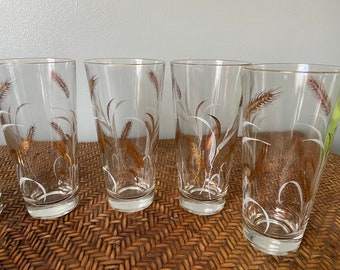 Set of 6 Highball Glasses, Mid Century Collins, Retro Libby Barware, MCM Cocktail Glass, Gold Toned Glassware, Water Tumblers, Formal Dining