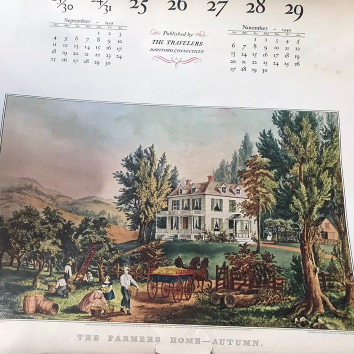 1949 Currier and Ives Wall Calendar Travelers Insurance Etsy