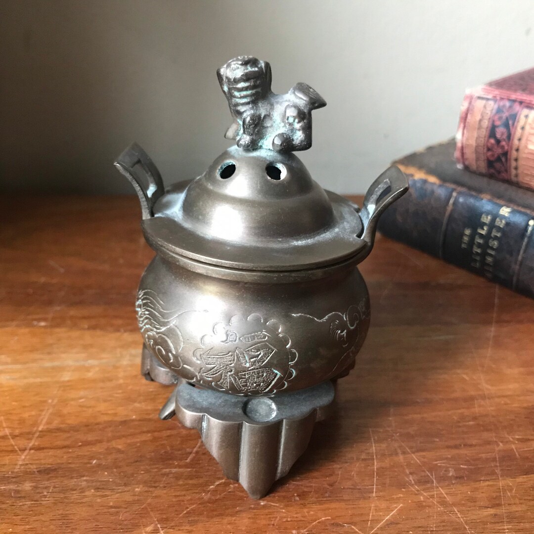 Asian Brass Incense Pot, Kettle, Incense Burner, Mini Brass Cauldron